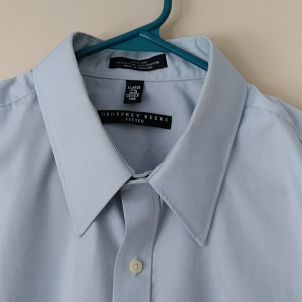 Geoffrey Beane Fitted Wrinkle Free Button Down Shirt XL Green Blue - Picture 5 of 11